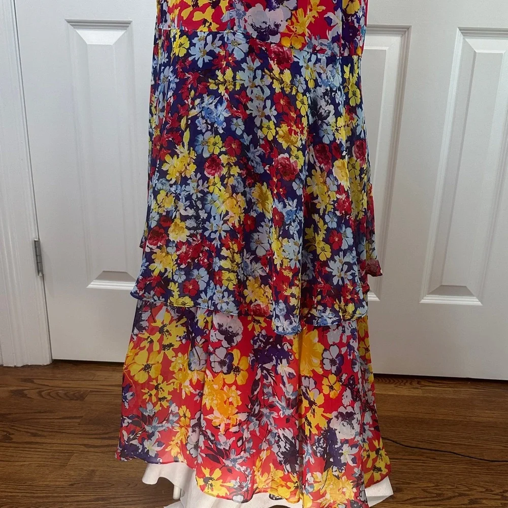 Lulus Ruby Red One Shoulder Boho Wedding Guest Floral Vacation Maxi Dress Size M - Picture 12 of 17